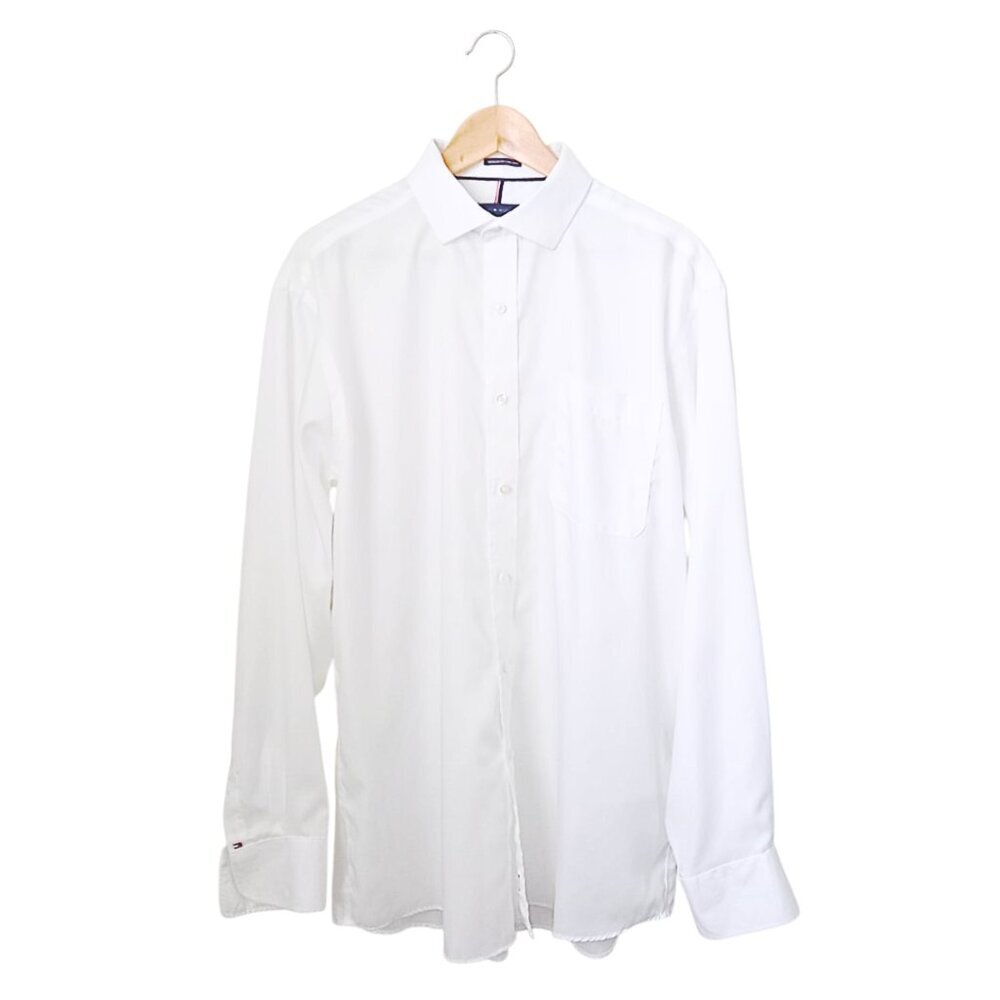 Tommy Hilfiger White Dress Shirt – Regular Fit Non-Iron, Size L (15–16½ / 34–35)